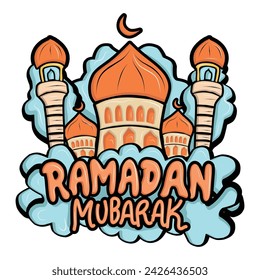 Handgeschriebener Ramadan mit Moschee Hintergrund