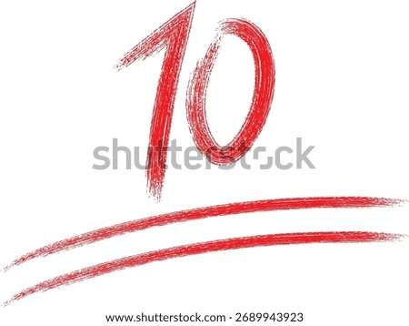 Handwritten red number ten with double underline on white background for grading and scoring.