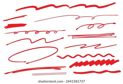 Handwritten red pen lines set