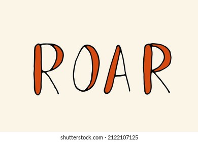 Escrito a mano "Roar". La bestia gruñe, ruge. Ilustración del doodle dibujada a mano por vectores. Escritura a mano.