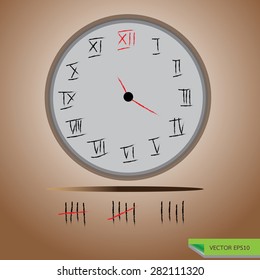 Handwritten Roman numerals set in watch and line counting. vector