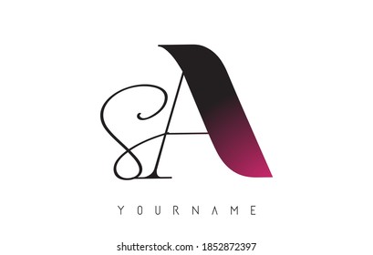 Handwritten SA S A Letters. Logo with Red Color Touch Design Concept.