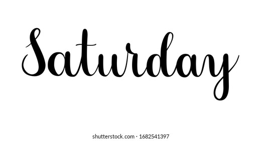 Handwritten Saturday. Vector text element isolated on white background. Calligraphy style hand drawn inscription. 