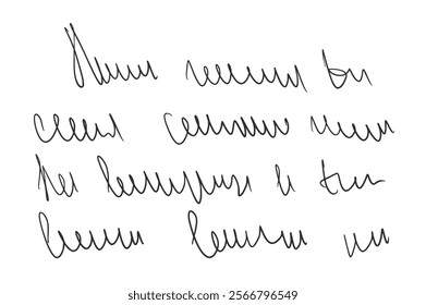 Handwritten scribble ink letter on paper. Freehand text note. Unreadable doodle write by pen isolated on white background. Illegible cursive script message. Vector hand drawn illustration.