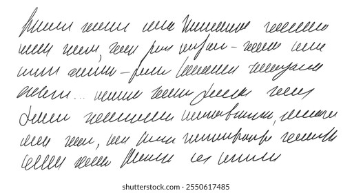 Handwritten scribble letter. Freehand text note. Unreadable doodle write by pen isolated on white background. Illegible cursive script message. Vector hand drawn illustration.