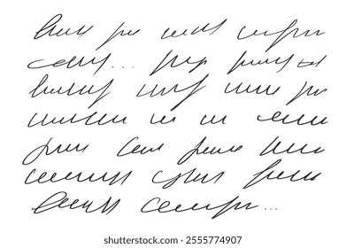 Handwritten scribble letter. Freehand text note. Unreadable doodle write by pen isolated on white background. Illegible cursive script message. Vector hand drawn illustration.