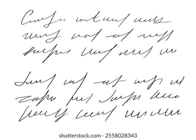 Handwritten scribble letter. Freehand text note. Unreadable doodle write by pen isolated on white background. Illegible cursive script message. Vector hand drawn illustration.