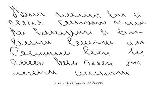 Handwritten scribble letter. Freehand text note. Unreadable doodle write by pen isolated on white background. Illegible cursive script message. Vector hand drawn illustration.