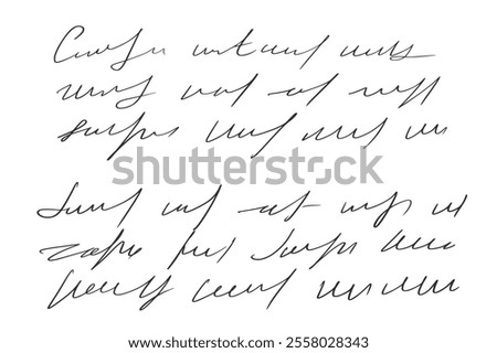 Handwritten scribble letter. Freehand text note. Unreadable doodle write by pen isolated on white background. Illegible cursive script message. Vector hand drawn illustration.