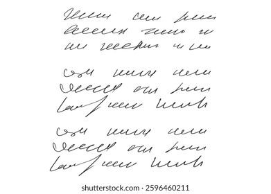 Handwritten scribble poem. Freehand text note. Unreadable doodle letter write by pen isolated on white background. Illegible cursive script message. Vector hand drawn illustration.