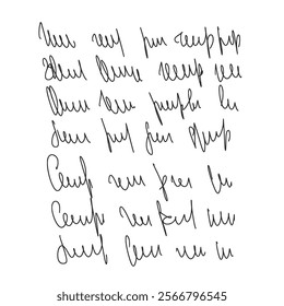 Handwritten scribble poem letter. Freehand text verse note. Unreadable doodle rough draft write by pen isolated on white background. Illegible cursive script message. Vector hand drawn illustration.