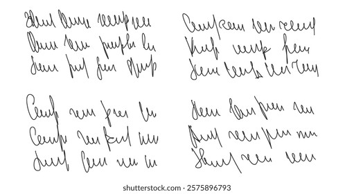 Handwritten scribble poem letter. Freehand text verse note. Unreadable doodle rough draft write by pen isolated on white background. Illegible cursive script message. Vector hand drawn illustration.