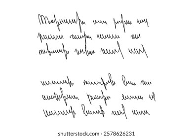 Handwritten scribble poem letter. Freehand text verse note. Unreadable doodle rough draft write by pen isolated on white background. Illegible cursive script message. Vector hand drawn illustration.