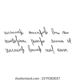 Handwritten scribble poem letter. Freehand text verse note. Unreadable doodle rough draft write by pen isolated on white background. Illegible cursive script message. Vector hand drawn illustration.