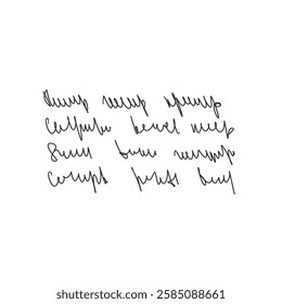 Handwritten scribble poem letter. Freehand text verse note. Unreadable doodle rough draft write by pen isolated on white background. Illegible cursive script message. Vector hand drawn illustration.