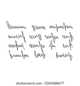 Handwritten scribble poem letter. Freehand text verse note. Unreadable doodle rough draft write by pen isolated on white background. Illegible cursive script message. Vector hand drawn illustration.