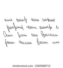 Handwritten scribble poem letter. Freehand text verse note. Unreadable doodle rough draft write by pen isolated on white background. Illegible cursive script message. Vector hand drawn illustration.