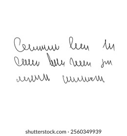 Handwritten scribble unreadable message. Freehand text letter note isolated on white background. Illegible cursive script. Vector hand drawn illustration.