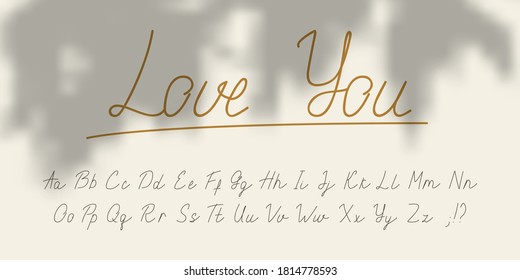 Handwritten script alphabet. English font with uppercase and lowercase letters. Vector illustration.
