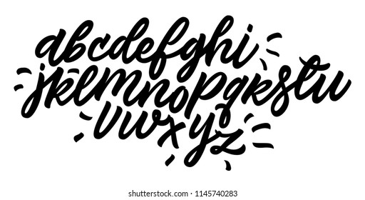 Handwritten script alphabet isolated on white background. Handmade font for your designs: logo, posters, invitations, logos, cards, etc. Vector illustration. 