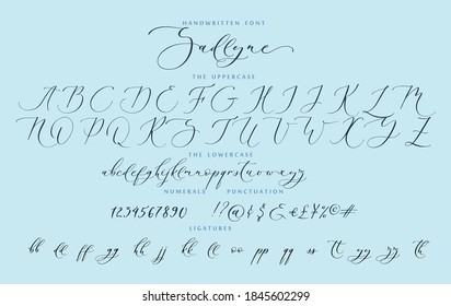 Handwritten script cursive calligraphy playful font vector alphabet set Sadlyne