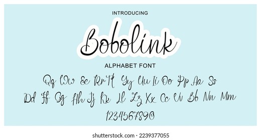 Alfabeto de letra manuscrita del guión. Fuentes urbanas modernas mínimas para logotipo, marca, etc. Tipografía tipo de letra mayúsculas minúsculas y número. Ilustración del vector.Resumen. Alfabeto de tipo de letra de moda