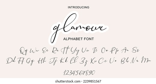 Handwritten Script font alphabet. Minimal modern urban fonts for logo, brand etc. Typography typeface uppercase lowercase and number. Vector illustration.Abstract. Fashion font alphabet