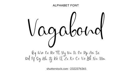 Handwritten Script font alphabet. Minimal modern urban fonts for logo, brand etc. Typography typeface uppercase lowercase and number. Vector illustration. Abstract. Fashion font