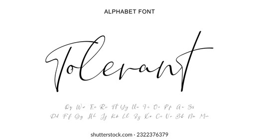 Handwritten Script font alphabet. Minimal modern urban fonts for logo, brand etc. Typography typeface uppercase lowercase and number. Vector illustration. Abstract. Fashion font