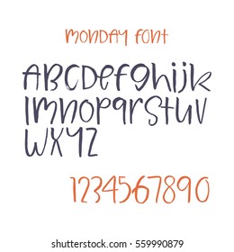 Handwritten script font. Brush font. Lowercase, numbers