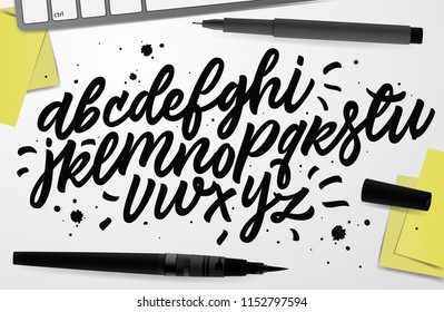 Handwritten Script font. Hand drawn brush style modern calligraphy cursive typeface for Designs: Logo, Greeting Cards, Poster. 