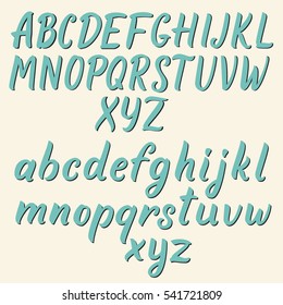 Handwritten script font. Hand drawn brush style calligraphy. Hand Lettering and typographic letters for design: logo, poster, invitation, card. Vector color brush type set.