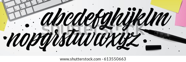 手書きのスクリプトフォント 手書きの筆風現代書道草書体 デザイン用の文字と文字のアルファベット ロゴ グリーティングカード ポスター のベクター画像素材 ロイヤリティフリー