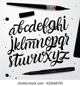 Handwritten Script font. Hand Lettering and Custom Typography art for Designs: Logo, Cards, etc. Vector Brush typeface.