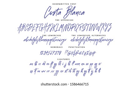 Handwritten script font vector alphabet Costa Blanca set