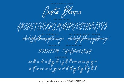 Handwritten script font vector alphabet Costa Blanca set