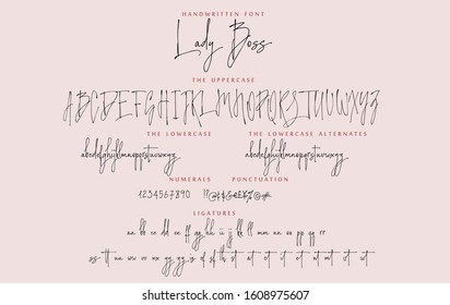 Handwritten script font vector alphabet Lady Boss set