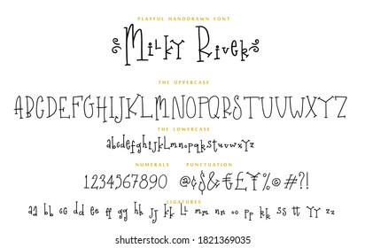 Handwritten script playful font Milky River vector alphabet set