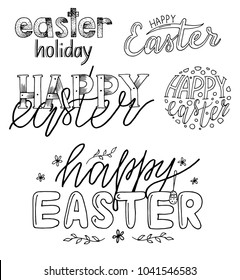 Handwritten set of easter lettering. Happy easter  modern lettering. Isolated on white background. EPS 10