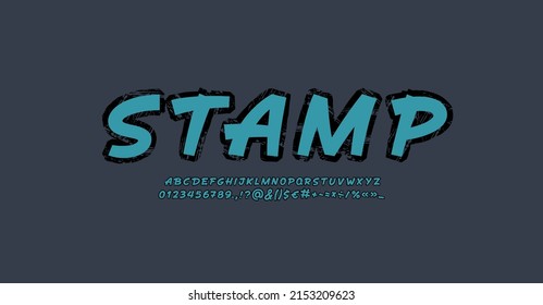 Handwritten shabby font, script rough retro alphabet, grunge letters and numbers, vector illustration 10EPS