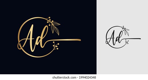 Firma manuscrita Combinación de logotipos Letra inicial A y d caligrafía Logo de estilo de emblema mínimo de monograma vectorial, utilizable para tarjeta de boda, firma personal, logotipo diseño ilustración de concepto