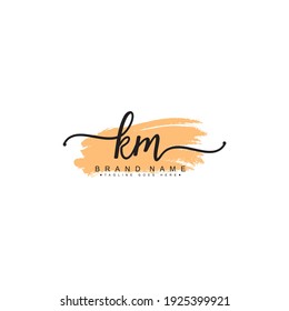 Handwritten Signature Logo for Initial Letter KM - Watercolor Background
