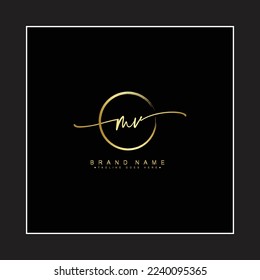 Handwritten Signature logo for Initial Letter MV - Vector Logo Template for Alphabet M and V