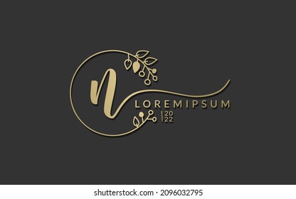 Handwritten Signature monogram Letter n calligraphic vector graphic design,usable for wedding card, personal signature, logo design concept illustration