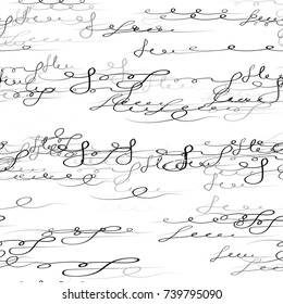 Handwritten Signs and Letters Sketch. Abstract Calligraphy Text Seamless Pattern. Hand Drawn Ink Vector Illustration. Calligraphic Print Design with Handwritten Signs and Sketchy Letters
