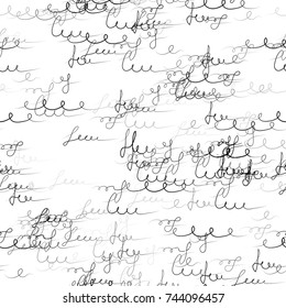 Handwritten Signs and Letters Sketch. Abstract Calligraphy Text Seamless Pattern. Hand Drawn Ink Vector Illustration. Calligraphic Print Design with Handwritten Signs and Sketchy Letters