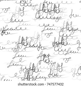 Handwritten Signs and Letters Sketch. Abstract Calligraphy Text Seamless Pattern. Hand Drawn Ink Vector Illustration. Calligraphic Print Design with Handwritten Signs and Sketchy Letters