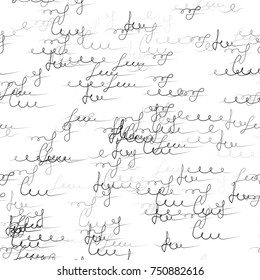 Handwritten Signs and Letters Sketch. Abstract Calligraphy Text Seamless Pattern. Hand Drawn Ink Vector Illustration. Calligraphic Print Design with Handwritten Signs and Sketchy Letters