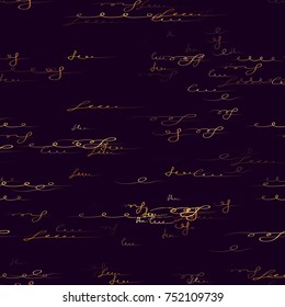 Handwritten Signs and Letters Sketch. Abstract Calligraphy Text Seamless Pattern. Hand Drawn Ink Vector Illustration. Calligraphic Print Design with Handwritten Signs and Sketchy Letters