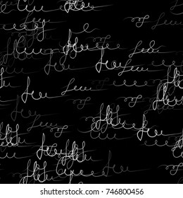 Handwritten Signs and Letters Sketch. Seamless Calligraphy Text Pattern. Hand Drawn Ink Vector Illustration. Dark Calligraphic Print Design with Handwritten Signs and Sketchy Letters